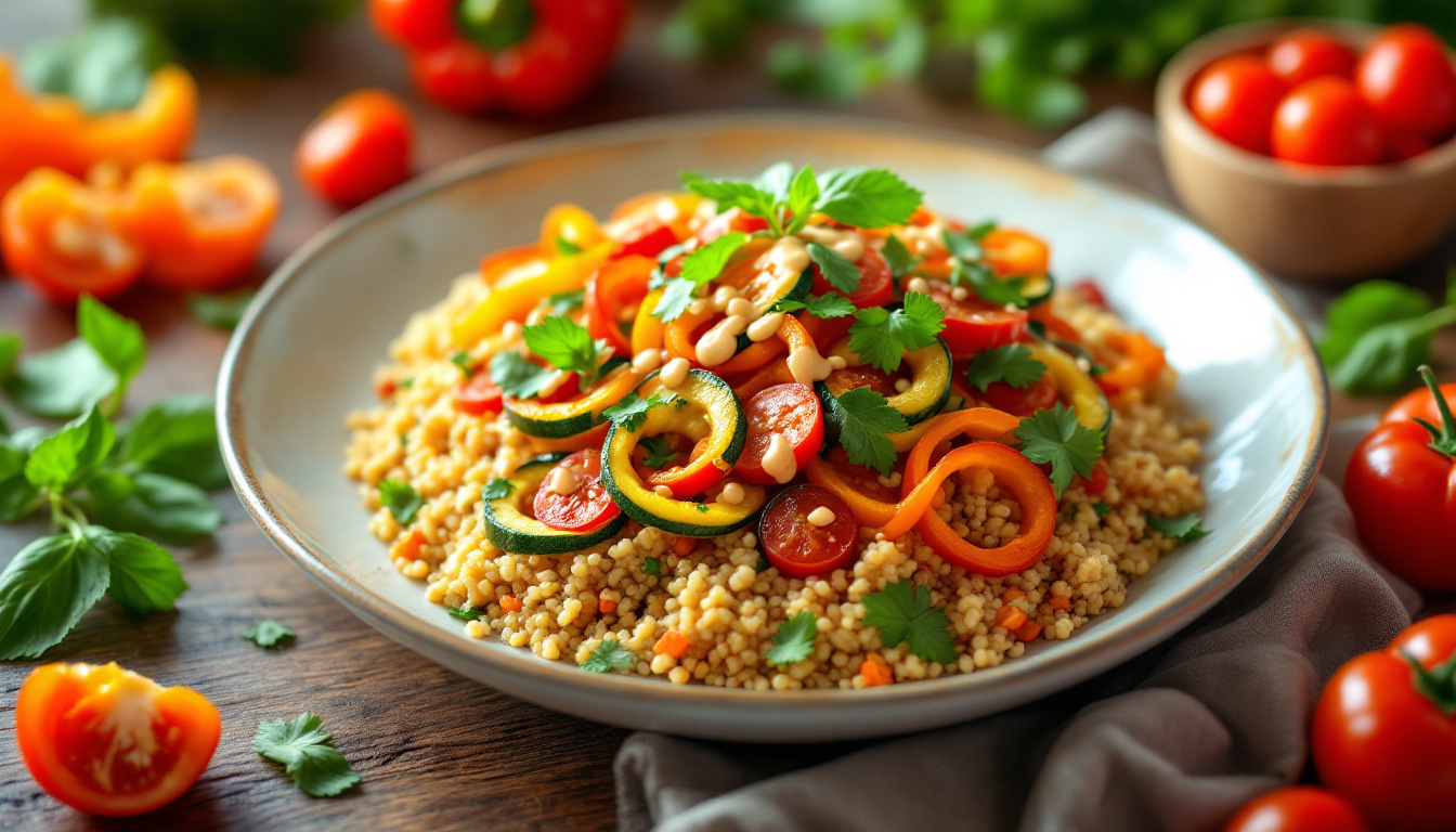 découvrez notre délicieuse recette bio végétarienne, parfaite pour un repas riche en saveurs et en textures. éveillez vos papilles avec des ingrédients frais et naturels, alliant santé et gourmandise pour une expérience culinaire inoubliable.